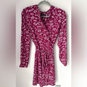Banana Republic Maroon Floral Dress | Size 6 | Long Sleeve Button Up & Belted